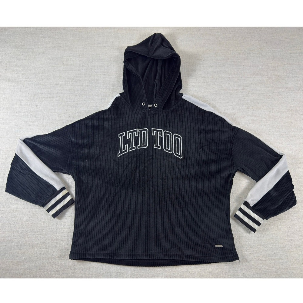 Limited Too Girls Black Ribbed Corduroy Hoodie LTD TOO Graphic Sweatshirt